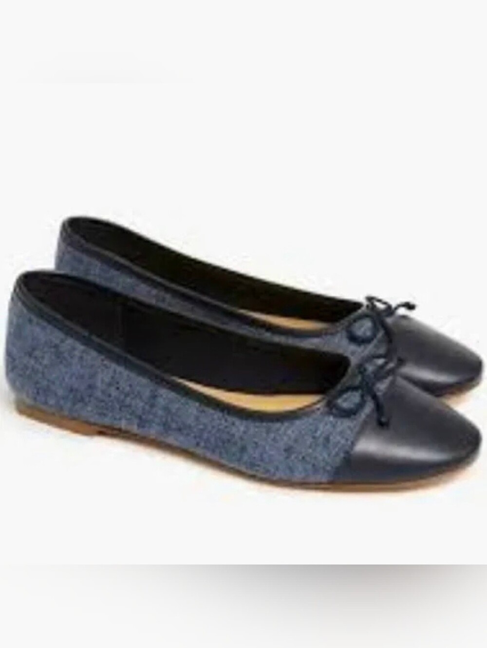 J. Crew Navy Tweed and Leather Ballet Flats in Navy